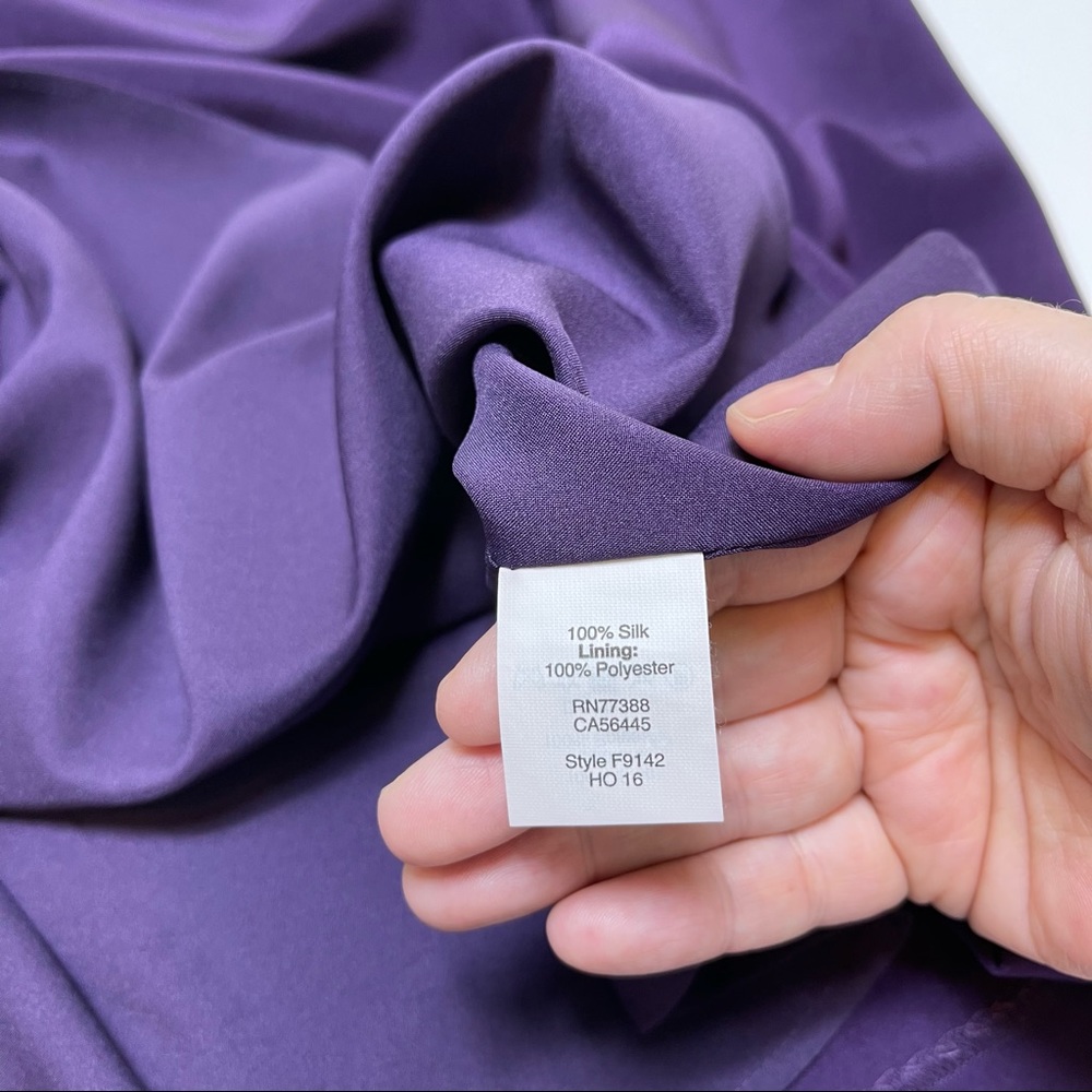 Madewell Silk Tie Sleeve Cold Shoulder Shift Dress Purple F9142 Size 6 - Picture 12 of 13